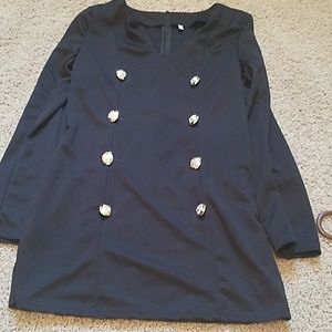 Black mini dress with gold buttons